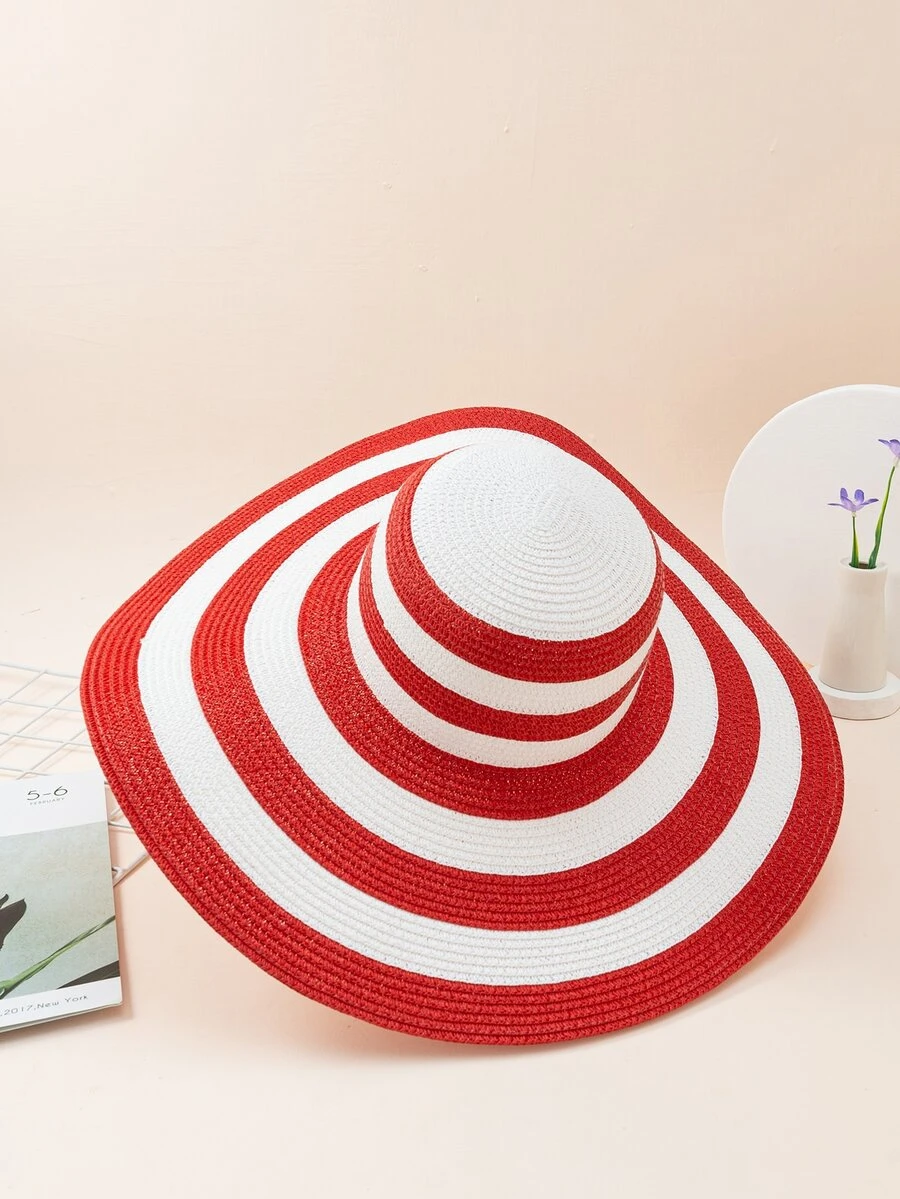 Mũ rơm hai tông màu - Đỏ và trắng - Xem 1