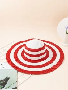 Mũ rơm hai tông màu - Đỏ và trắng - Xem 2