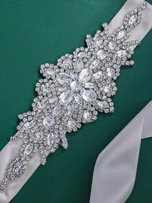 Rhinestone Decor Bridal Belt - Silver - View 2