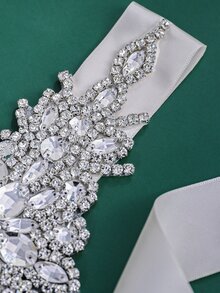 Rhinestone Decor Bridal Belt - Silver - View 4