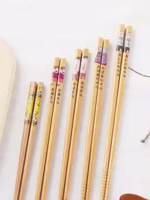5 双卡通字母图案筷子，木制日式筷子，适合家庭学校用品、圣诞礼物 - 杏色 - 查看 5