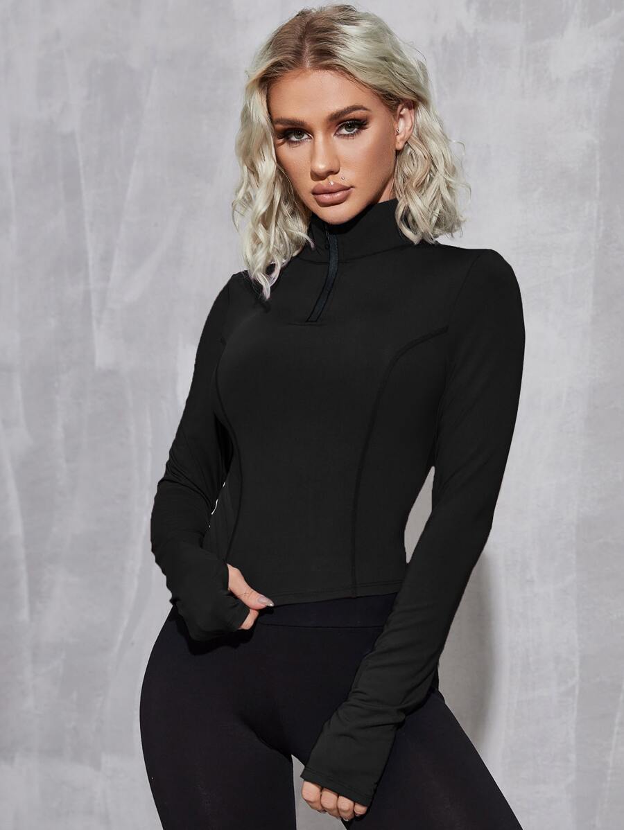 Easithlete Half Zip Thumb Hole Sports Sweatshirt - Black - View 1