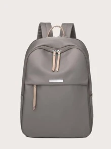 Mochila con cremallera delantera de capacidad grande - Caqui - Ver 2