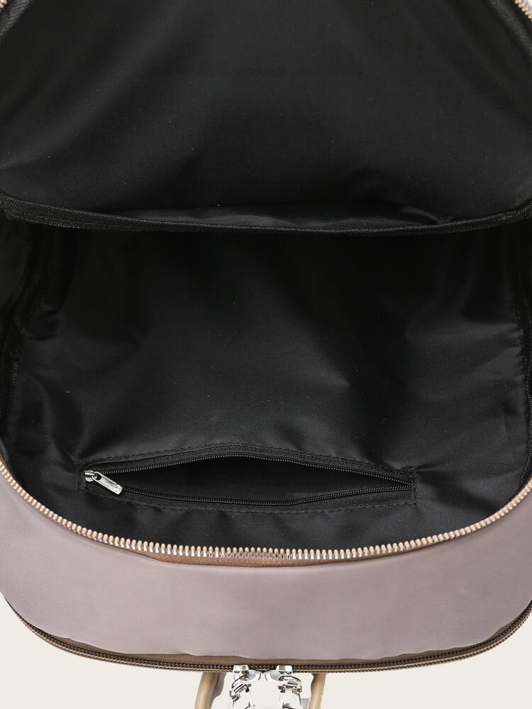 大容量後拉鏈背包 - 卡其色 - 查看 3