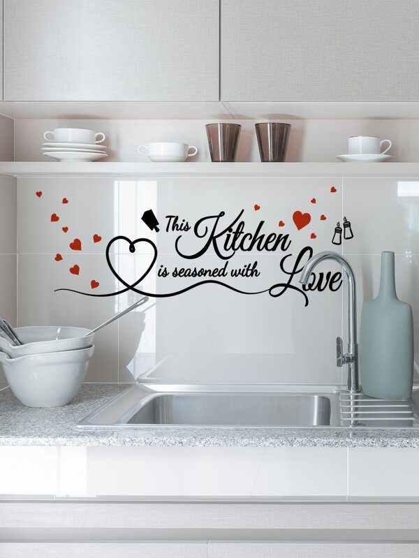 Slogan Graphic Kitchen Sticker, Self Adhesive Wall Art Decal For Home Decor, Stickers, Wall Decal, Vinly Decal For Home Decorations, Spring Decoration Items Refresh Your Home, Rama Decoration Stickers Gifts Birthday Graduation