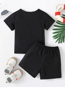 Bộ đồ Em bé Lá thư Giải trí - màu đen - Xem 2