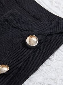 SHEIN Privé Button Detail Ribbed Knit Jumper Dress - Black - View 3