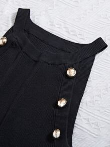 SHEIN Privé Button Detail Ribbed Knit Jumper Dress - Black - View 5