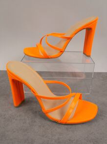 純素皮革露趾穆勒跟涼鞋 - 橘色 - 查看 2