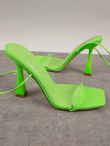 Xăng đan Cao gót Nữ Ren lên màu trơn Ren lên Mốt - Màu xanh chanh - Xem 2