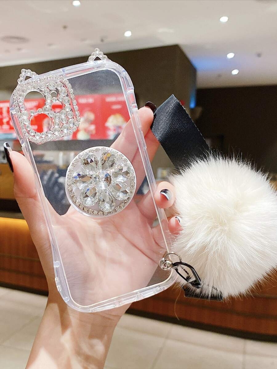 水鑽裝飾附支架和吊墜手機外殼 - 無色 - 查看 1