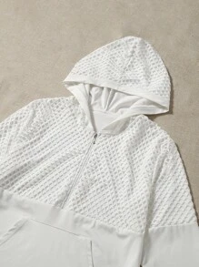 Plus 3pcs Lightweight Contrast Panel Hollow Out Half Zipper Hooded Sports Set - Multicolor - View 5