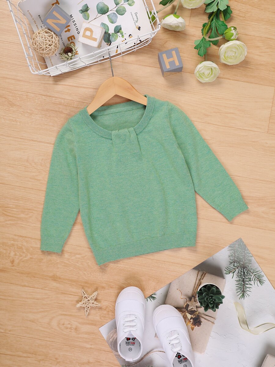 小女童素色褶邊套頭毛衣 - 薄荷綠 - 查看 1
