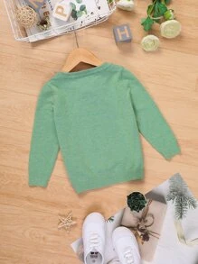 小女童素色褶邊套頭毛衣 - 薄荷綠 - 查看 2