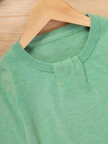 小女童素色褶邊套頭毛衣 - 薄荷綠 - 查看 4