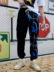 ROMWE MEN 男士閃電圖形貨物束口褲 - 彩色 - 查看 4