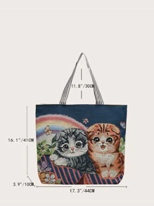 Kitty Graphic Shoulder Tote Bag - Blue - View 7