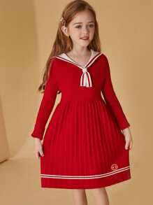 Áo len nữ Tương phản ren Xếp li Sọc Sẵn sàng - Đỏ - Xem 1