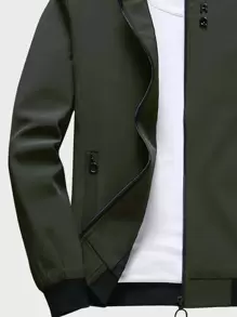 Manfinity Homme Men Zip Up Bomber Jacket - Army Green - View 3