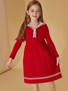 Áo len nữ Tương phản ren Xếp li Sọc Sẵn sàng - Đỏ - Xem 3