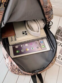 One Color-Block Cartoon Graffiti Laptop Bag/IPad Case With Large Capacity, Multiple Pockets & Compartments, Zipper, Handle, Shoulder Strap, Suitable For Women, Young Girls, Students, Daily Commute Perfect For Back To School, First Day Of School, College, Middle School, High School, School Supplies, Backpack For School, Back To School Bags, Waterproof, Classic Casual - Multicolor - View 4