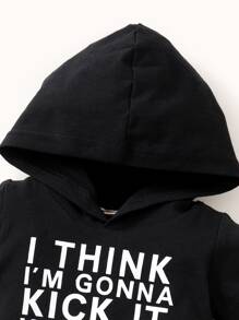 男嬰標語圖案連帽T恤和破洞抽鬚牛仔短褲 - 彩色 - 查看 5