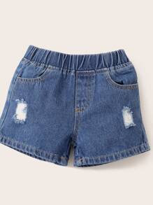 男嬰標語圖案連帽T恤和破洞抽鬚牛仔短褲 - 彩色 - 查看 6