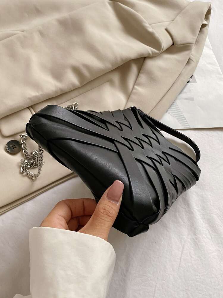 Woven Clutch Bag - Black - View 3