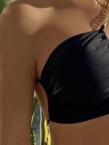 Bikini con estampado de cadena entrecruzada - Negro - Ver 4