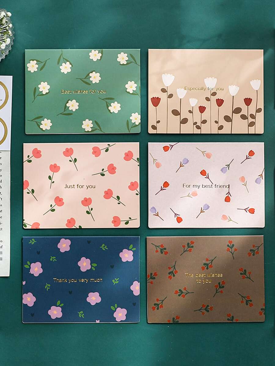 6 cái thiệp chúc mừng in hoa - Nhiều màu - Xem 1