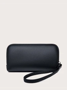 金属树形细节超薄便携现金白领女性大学工作商务通勤办公室周年纪念情侣生日礼物情人节礼物女士钱包钱包长款钱包腕带钱包 - 黑色 - 查看 2