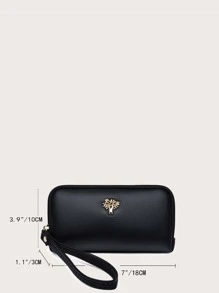 金属树形细节超薄便携现金白领女性大学工作商务通勤办公室周年纪念情侣生日礼物情人节礼物女士钱包钱包长款钱包腕带钱包 - 黑色 - 查看 6