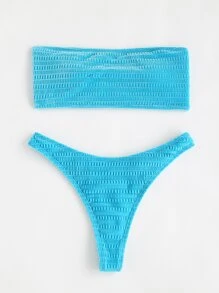 SHEIN Swim 夏季沙灘穿梭彈性平口 G 字型比基尼 - 薄荷藍 - 查看 1