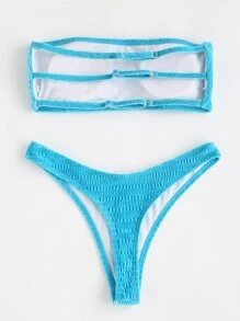 SHEIN Swim 夏季沙灘穿梭彈性平口 G 字型比基尼 - 薄荷藍 - 查看 2