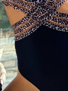 Swim Vcay Floral Print Contrast Mesh One Piece Swimsuit - Multicolor - View 3