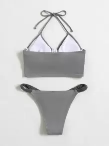 SHEIN Swim Ruched Push Up Tanga Bikini Set Summer Beach - Grey - View 2