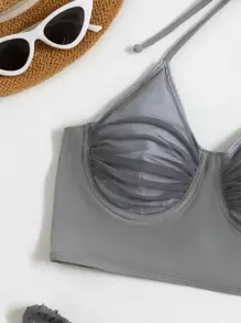 SHEIN Swim Ruched Push Up Tanga Bikini Set Summer Beach - Grey - View 5