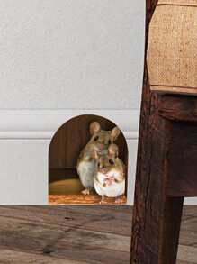 有趣老鼠洞牆貼臥室廚房底板家居裝飾3D乙烯基牆貼花DIY卡通老鼠動物壁畫藝術