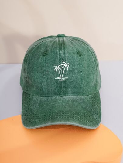 1pc Y2k Style Coconut Tree Embroidered Washed Baseball Cap, Outdoor Sun Hat For Sports, Daily Commute Street