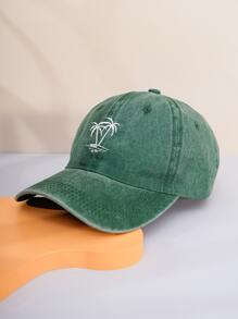 1pc Y2k Style Coconut Tree Embroidered Washed Baseball Cap, Outdoor Sun Hat For Sports, Daily Commute Street
