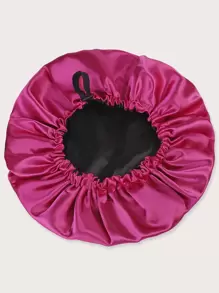 Awegeo 1 chiếc mũ ngủ satin hai lớp màu trơn dành cho nữ, có dây rút và nút điều chỉnh, mũ ngủ thời trang để đội hàng ngày, bảo vệ và tạo kiểu tóc. - Màu Hồng Tươi - Xem 4