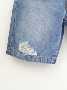 Boys Bleach Wash Ripped Frayed Denim Shorts - Light Wash - View 3