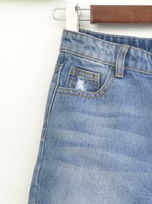 Boys Bleach Wash Ripped Frayed Denim Shorts - Light Wash - View 4