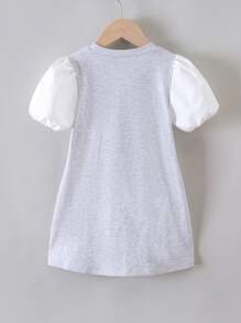 SHEIN 小女童字母圖案拼接燈籠袖洋裝