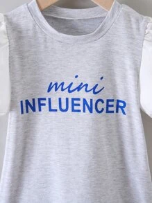 SHEIN 小女童字母圖案拼接燈籠袖洋裝