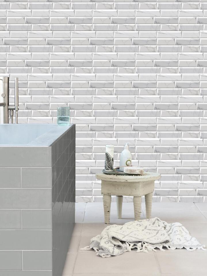 NextWall Faux Mosaic Strip Tile Peel Stick Wallpaper White, 43 OFF