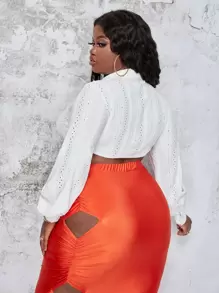 Slaydiva Camisa corta unicolor con bordado con ojal - Blanco - Ver 2