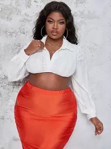 Slaydiva Camisa corta unicolor con bordado con ojal - Blanco - Ver 4