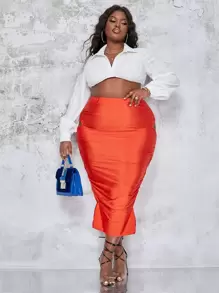 Slaydiva Camisa corta unicolor con bordado con ojal - Blanco - Ver 5