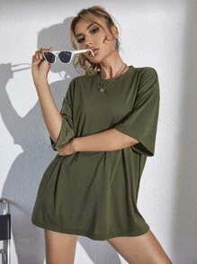 INAWLY 素色落肩T恤 - 軍綠色 - 查看 1